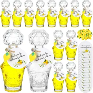 Chuangdi 16 Sets Mini Limoncello Glass Bottles Limoncello Bottles with Labels 1.7 oz Lemon Pendants Lemon Party Favors for Homemade Brewing Wedding Baby Shower Gifts(Retro)