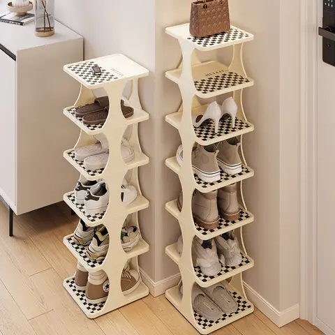 UFORU 6/9-Tier Plastic Adjustable Vertical Removable Shoe Rack Shelf - 1 Piece Modern Floor Standing Multi-Shelf Organizer, Customizable Checkerboard Rectangle Corner Shoe Storage, Home Supply Winter Gift