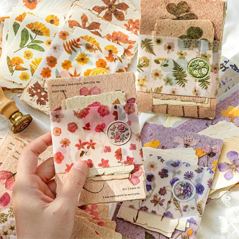 120 Pcs Scrapbook Paper  4 Floral Embossed TexturedRice Craft Paper Assorted Special Cards paper Mix for Scrapbooking Junk Journal Journaling Supplies Planner Bullet Collage