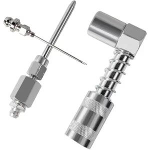3 Pcs Grease Gun Accessory Kit, 90 Degree Coupler, Needle Nozzle, Grease Injection Needle with Cap, for Hard to Reach Grease Zerk Fittings