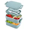 3-Layer 74 oz Geometric Stackable Adult Polypropylene Leakproof Bento Box Set - Reusable Meal Prep Lunch Box, Large Capacity Durable Tableware with Fork, Spoon, Sealed Sauce Container, Microwavable Food Storage for Office, Household Use