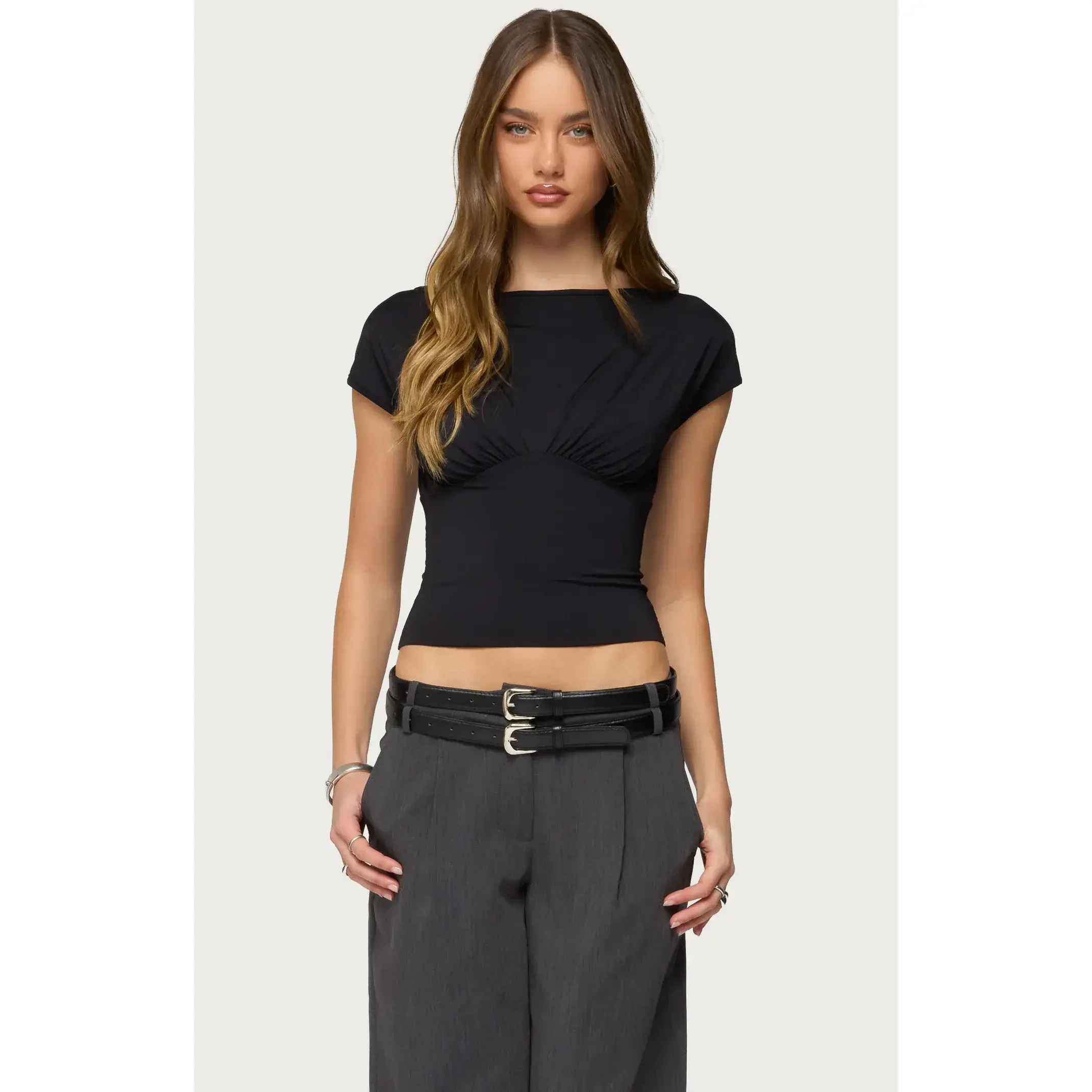 Edikted Women's Leonah Ruched Boat Neck Top