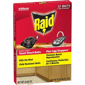 Raid Double Control Small Roach Baits with Egg Stoppers - Child Resistant, Indoor Pest Control, 3-Month Roach Killing, 12 Count