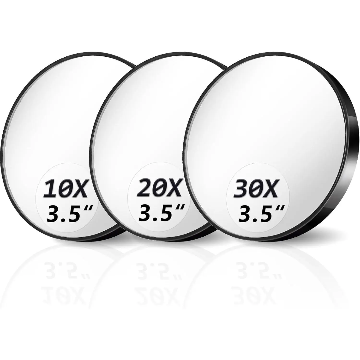 Magnifying Mirror 10X&20X&30X Set, Magnified Mirror 3.5" with Two Suction Cups and Tweezers, Travel Magnifying Mirror Comes with Portable Storage Bag, Compact Small Magnifying Mirror for Travel(Black) White