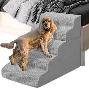 SMONTER Dog Stairs and Ramp, 5-Step Dog Stairs for High Beds and Couch, Pet Steps for Large Dogs with Removable Washable Cover, Non-Slip Soft Foam Dog Stairs for Injured Older Pets, Grey -24.4" H