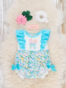 Bunny Ears Blooms Embroidered Bubble Romper
