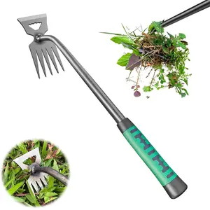 5-Tooth Manual Weed Remover Tool – Heavy-Duty Tool Steel Construction with Sharp Serrated Blade – 3-Step Weeding Tool for Lawn, Garden, Backyard & Farm