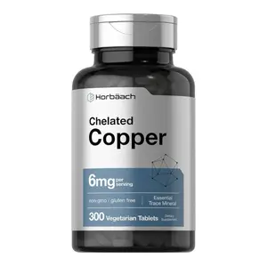 Horbaach Chelated Copper Supplement 6mg | 300 Vegetarian Tablets | Essential Trace Mineral | Non-GMO & Gluten-Free Healthcare Vitamin