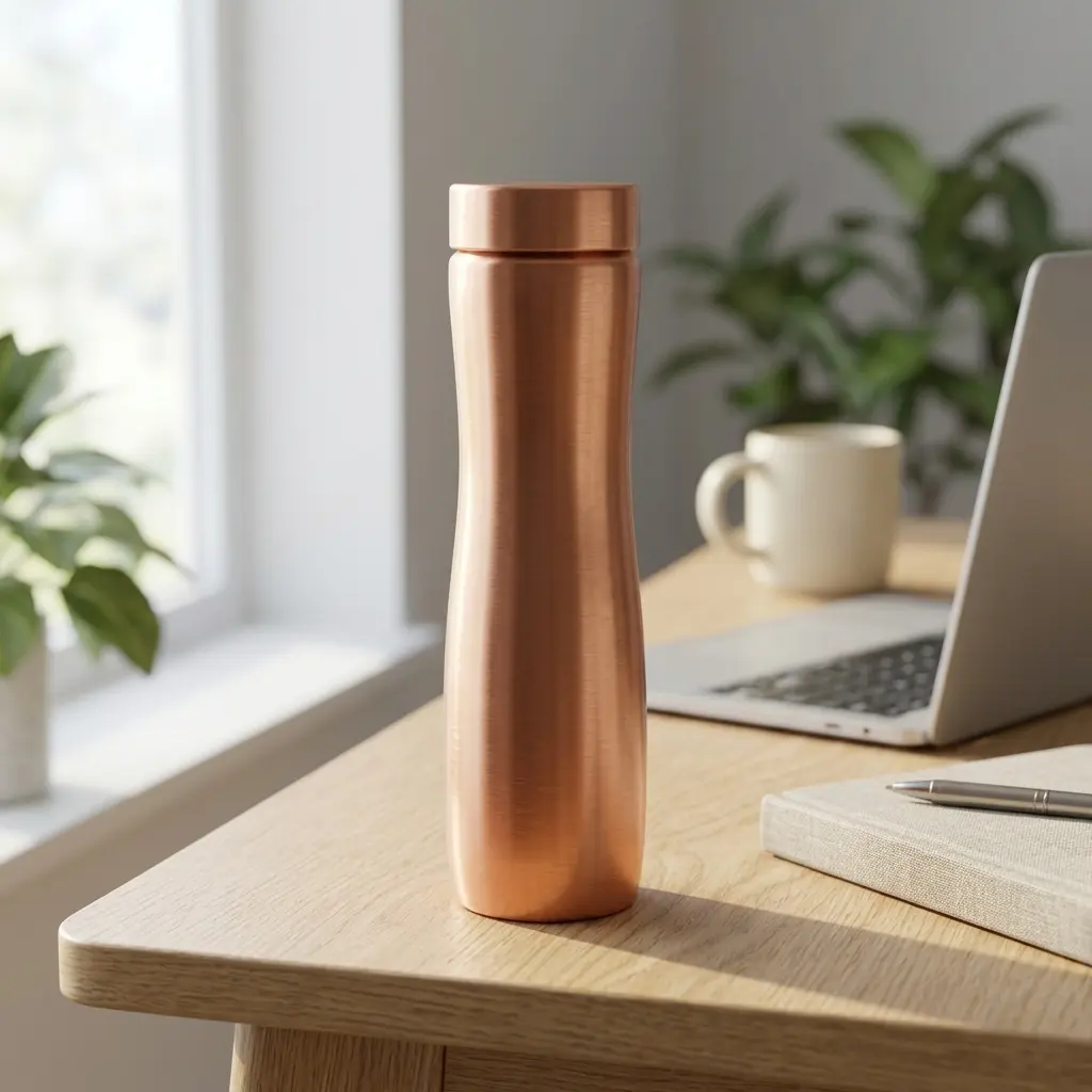 100% Pure Copper Reusable Water Bottle - Handcrafted Hammered Design, Leakproof Traditional Classic Ayurvedic Drinkware with Lid, Gift Box Included