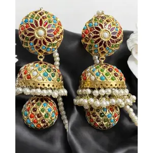 DER734 Freya layered jadau jhumka   ( READY TO SHIP )