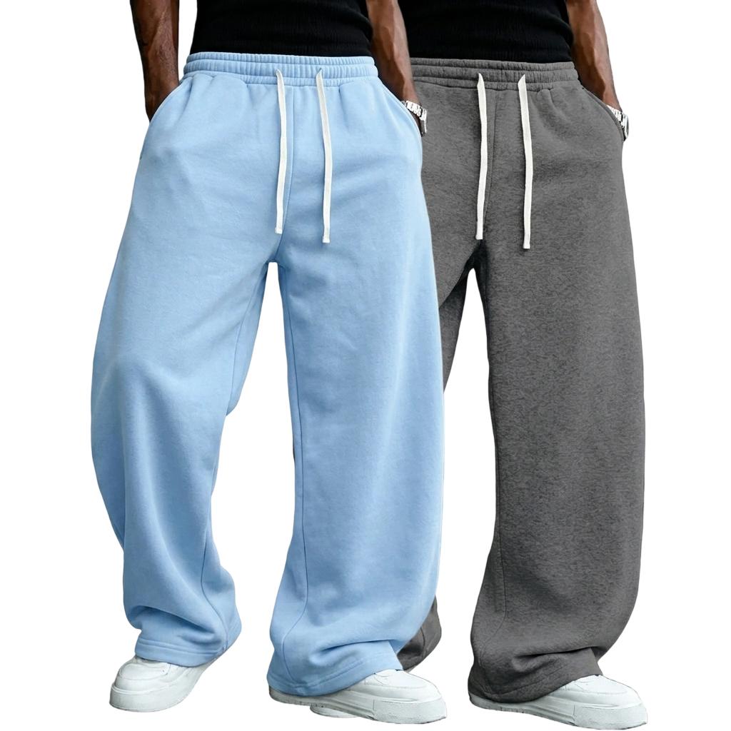 Men’s solid-color fashion athletic pants suitable for all seasons; straight wide-leg street dance casual pants; comfortable long loungewear pants; plus-size casual athletic pants—fashionable