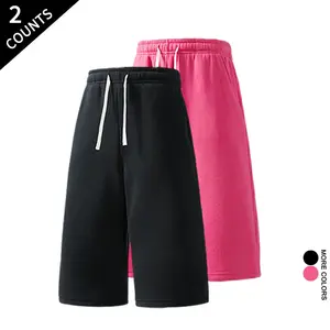 Unisex 2-pack loose 7-inch athletic shorts, Bermuda shorts with elastic waistband and blended fabric, trendy loose street-style unisex shorts outdoorfun