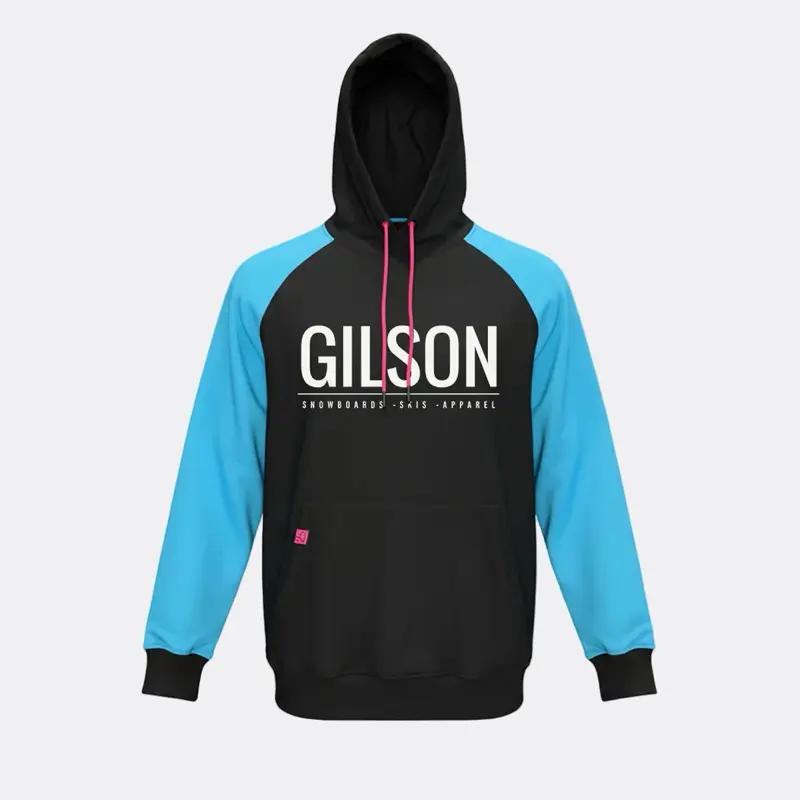 Gilson Snowboarding Waterproof Ride Hoodie with Stash Pocket - Black & Blue Design for Winter Sports