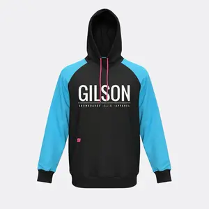 Gilson Snowboarding Waterproof Ride Hoodie with Stash Pocket - Black & Blue Design for Winter Sports