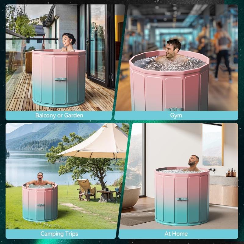 Portable Foldable Ice Bath Tub, Large Size 77 Gal, Fast Muscle Recovery, Home Outdoors Gyms, Quick Opening without Installation, No Water Leakage (Ice/Hot Universal) japanese  soaker  tub