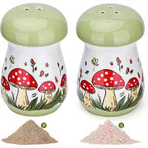 Fungi Fun Ceramic Mushroom Salt and Pepper Shakers Set, Cute Salt and Pepper Shakers for Table and Countertop, Hand-Painted Decorative Spice Containers, Mushroom Kitchen Decor for Cottage Core Kitchen