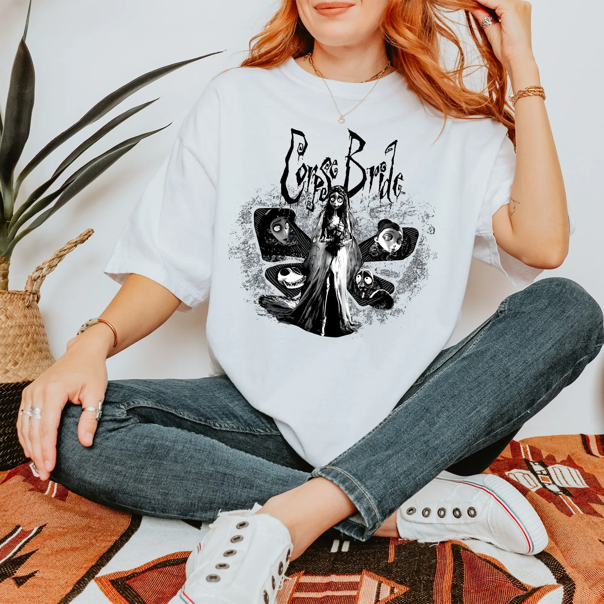 Corpse Bride T-Shirt, Corpse Bride Butterfly Embroidery Sweater, Spooky Vibes Hoodie, Halloween Embroidery Shirt