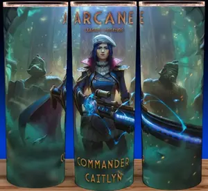 Commander Caitlyn Arcane League of Legends Anime  Cup Mug Tumbler 20oz with Lid & Straw, Stainless Steel, Lightweight Design for Hydration - Reusable, Stylish
