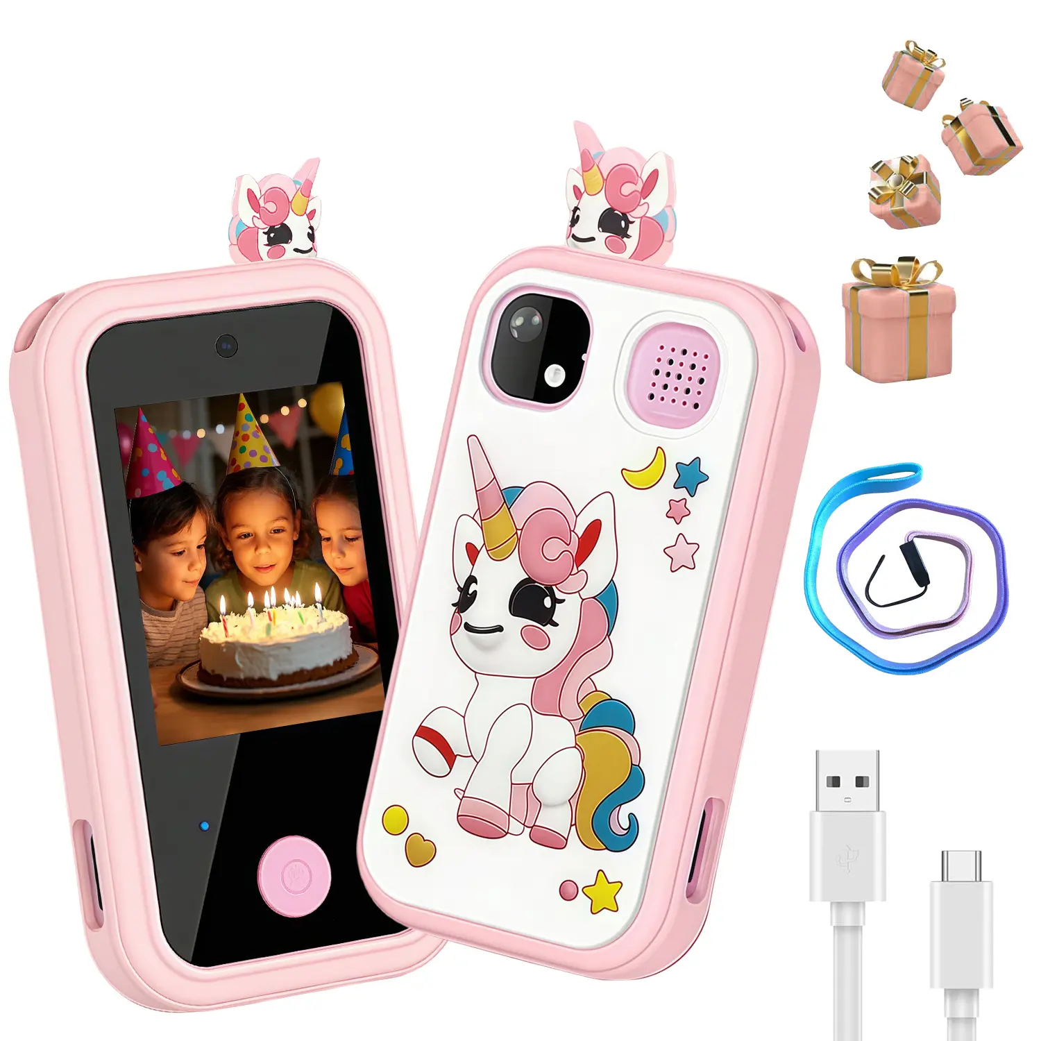 Kids Toy, Kids smart phone toy, dual-camera, Multiple fun games, a variety of cute filters to choose from, Boy/Girl holiday birthday gift preferred! Learning Tool Pink