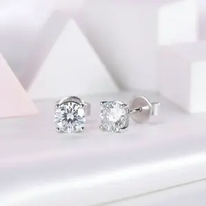 14k White Gold 1.0 Ct Round Lab Grown Diamond Option Stud Earrings