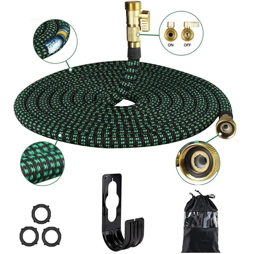 Expandable Outdoor Water Hose 50ft, 4x Stronger Flexible Design with 10-Pattern Sprayers, Leak-Proof Copper Connector & Carry On Bag, Leak-Proof Copper Connectors