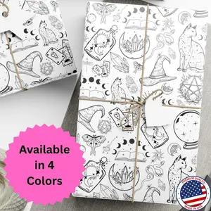 Witchy Wrapping Paper, Goth Gift Wrap, Occult Aesthetic, Mystical Gift Wrap, Halloween Wrapping, Black Magic Print, 4 Color Options