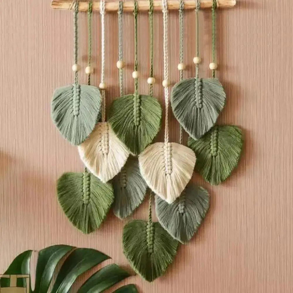 Leaf Shaped Tassel Wall Hanging Ornament, 1 Count Boho Style Wall Hanging Decoration, Wall Art Decor for Home Living Room, Hangable Room Decor, Interi