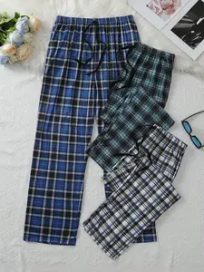 Three-Pack Men's Casual Home Wear Pants, Plaid Print Long Sleepwear, Comfortable for Spring & Fall, Ideal for Gifting