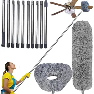 20+ Ft High Reach Ceiling Fan Duster &Microfiber  Brush Duster with 3-14 ft Spliceable Pole Microfiber  Duster for Spider Web, High Ceiling, Blinds, Furniture Cleaning Tool Kit