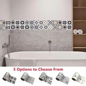 European Vintage Floral Vinyl Wallpaper Border Sticker, Self-Adhesive Wall Decor, Easy Install Clean, for Living Room Bedroom Bathroom
