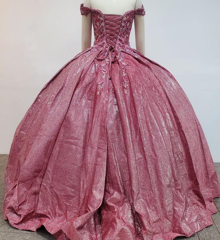 NO.24 Quinceanera Dress, Satin Off Shoulder Pocket  Design Dark Salmon Dusty Rose Champagne Ball Gown Dress
