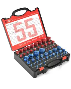55 count Thread Checker, Nut and Bolt Measuring Tool(25 Metric & 30 Standard), Bolt Size and Thread Gauge Finder with Storage Box, Suitable for inspecting in Narrow and Tricky Areas