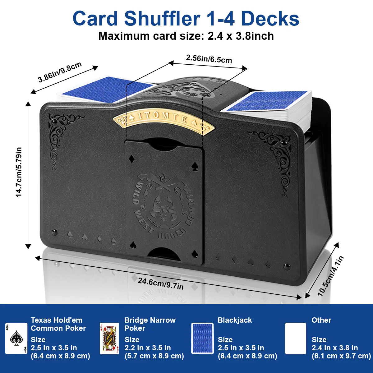 Electric Automatic Card Shuffler - 2-4 Deck Capacity, 1-Touch Portable Machine for Texas Hold'em, Family Game Night, Home Casino Party