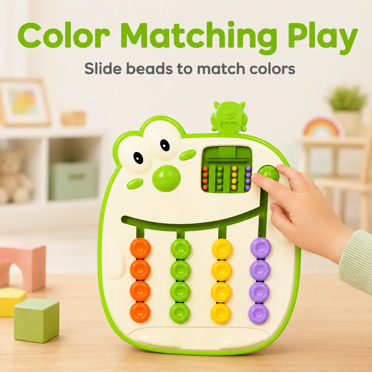 Frog Color Matching Toy for Kids, Interactive Toddler Learning Toy with Sliding Beads, Hands-On Tabletop Game, Cute Gift for Ages 3+
