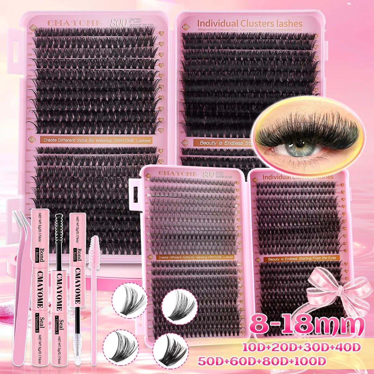800 Pcs 8-18mm DIY Lash Extensions - 10D-100D Mixed Density. 3D Wispy Eyelash Clusters Natural & Soft Fluffy Eyelashes. Eye-Enhancing & Charming. Beginner-Friendly Lash Set for Daily/Party/Christmas Gifts. Eyelash Extension Volume Individual Lashes