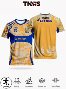TIGERS-Themed Soccer Jersey, Football Jersey, Stylish Lightweight and Breathable T-Shirt, Machine-Washable Casual Short-Sleeve Top Suitable for Matches, Training, Daily Fitness, and Leisure Gifting