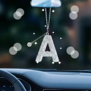 Letter car hanger  Letter car pendant Cute crystal rear view mirror pendant Car crystal pendant crystal cute letter Charm pendant interior mirror hanger Car Accessories  Car Decoration