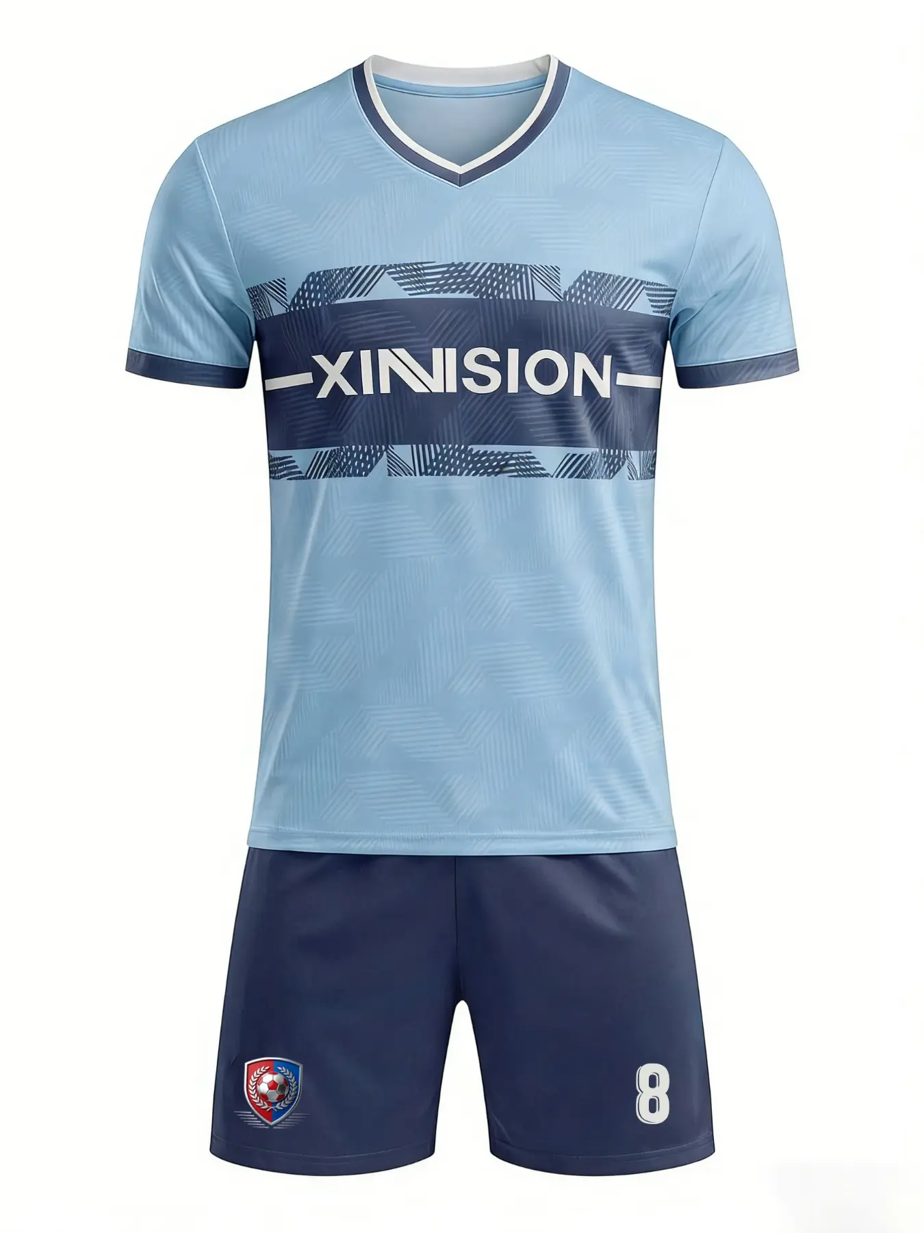 Men's team competition training jersey set, breathable and sweat-wicking football training suit for the team, light blue geometric pattern color-matched football uniform, Lightweight Jersey