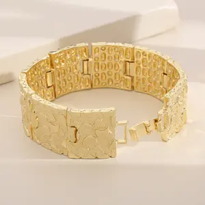 25mm Extra Wide Chunky Hip Hop Bracelet for Men, 14K Gold Plated Textured Statement Link Bracelet, Iced Out Paved Crystal Bold Fashion Jewelry for Streetwear Party Nightclub Daily Wear