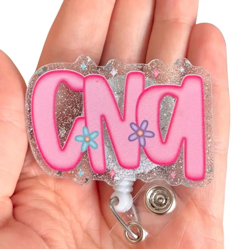 Glitter My Badge CNA badge reel for nurse and hospital workers. Badge clip Badge pull - Retractable swivel clip with a 360 rotation. Great gift for coworker. Badge reel for men.