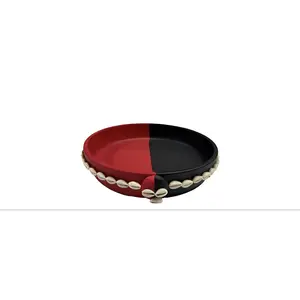 Elegua Clay Plate with Shells 7.5 - Red and Black Design for Decorative Use