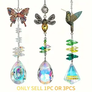 Butterfly & Bee & Hummingbird Design Sun Catcher Windchimes, 1/3pcs Colorful Rhinestone Decor Hanging Ornament, Hanging Decor for Home Garden Party Garden Accessories