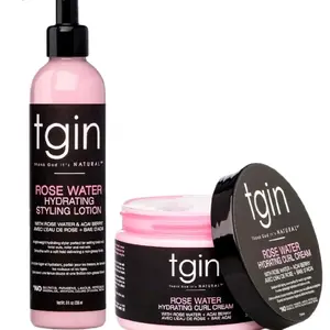 tgin Rose Water Hydrating Curl Cream 12 oz & Rose Water Hydrating Styling Lotion 8 oz - Set for Curly, Coily & Wavy Hair - Haircare - Gel