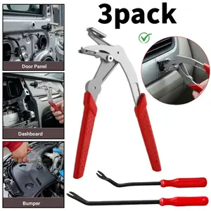 Car Clip Pliers with 2Pcs Stainless Steel Fastener Remover, Professional Auto Clip Removal Pliers Tool, Panel Clip Removal Tool for Automotive Plastic Fasteners, Push Pin & Door Trim Disassembly Without Damage
