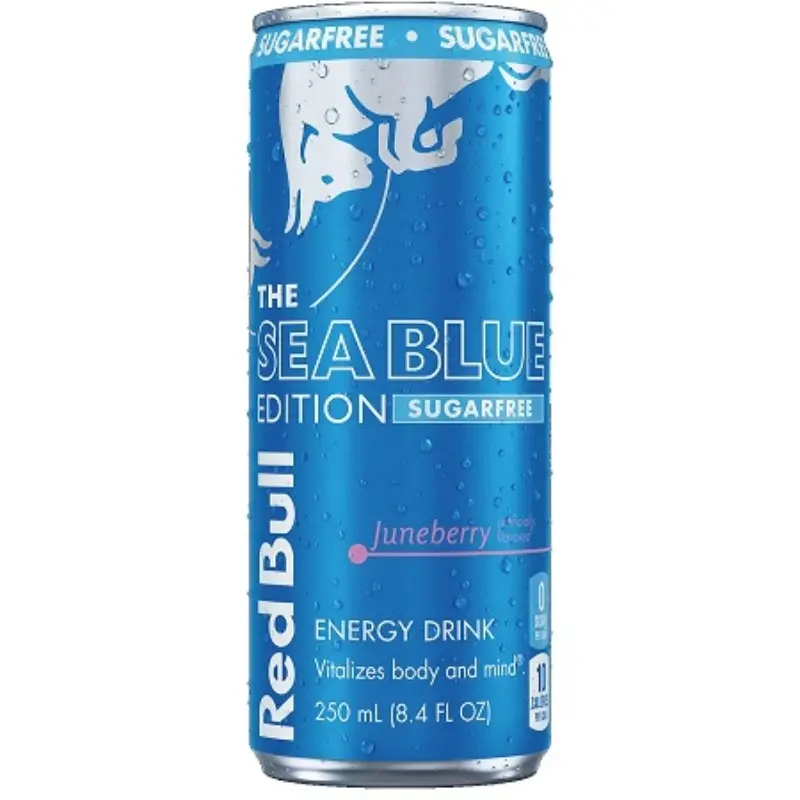 12x Red Bull Sugar Free Juneberry Sea Blue - Energy Drink Beverage Refreshing Caffeine Supplement Liquid Vitality Performance Focus Workout Gym Fitness Lifestyle Active Hydration Cans Wholesale Bulk Lot Multi Pack Bundle 8.4oz 12ct