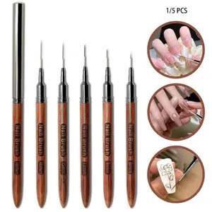 ✨ 5-Piece Nail Art Detailing Brush Set | Professional Liner Brushes, Manicure Brush for UV Gel & Acrylic Painting | Wooden-Handle Nail Drawing Pens | Includes 6/9/12/15/18mm Multiple Sizes | Ideal for Fine Lines, Dotting, Floral Designs