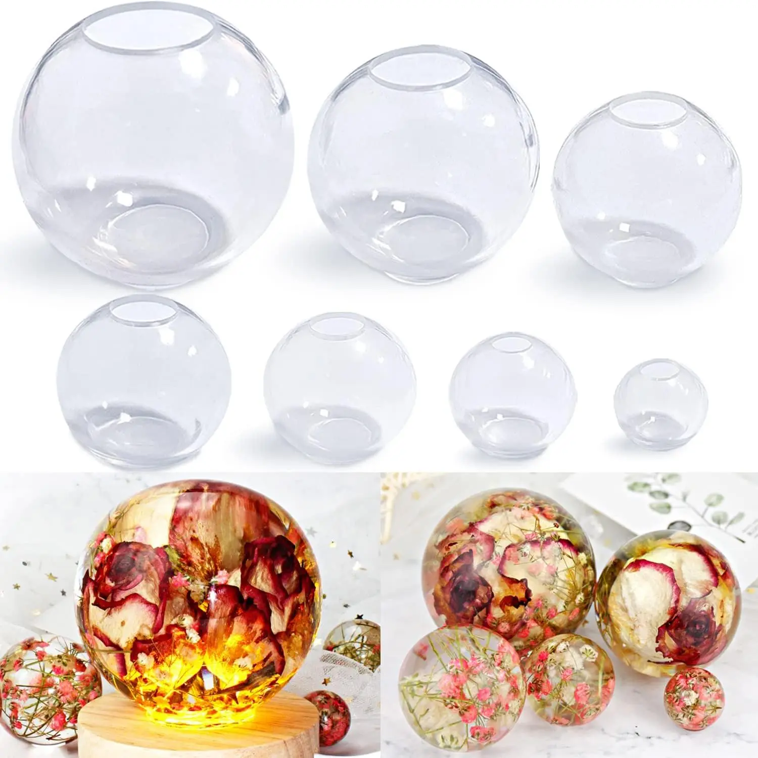 Set of 4, 3", 2.5", 2", 1.7", 1.3", 0.9" Clear  Sphere Molds, Large 3D Seamless Sphere  Molds for  Casting, Round Ball Orbs Epoxy  Mold for , Soap, Candle