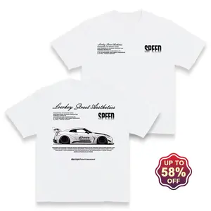 Racing-Themed Graphic T-Shirt - White with Black Car & Text, Speed Style, for Motorsport/Streetwear, Ideal for Car Enthusiasts Made In USA For Women For Men [CoreVarsity.us 180G/230G 100% cotton short-sleeve/hoodie, soft and comfortable]