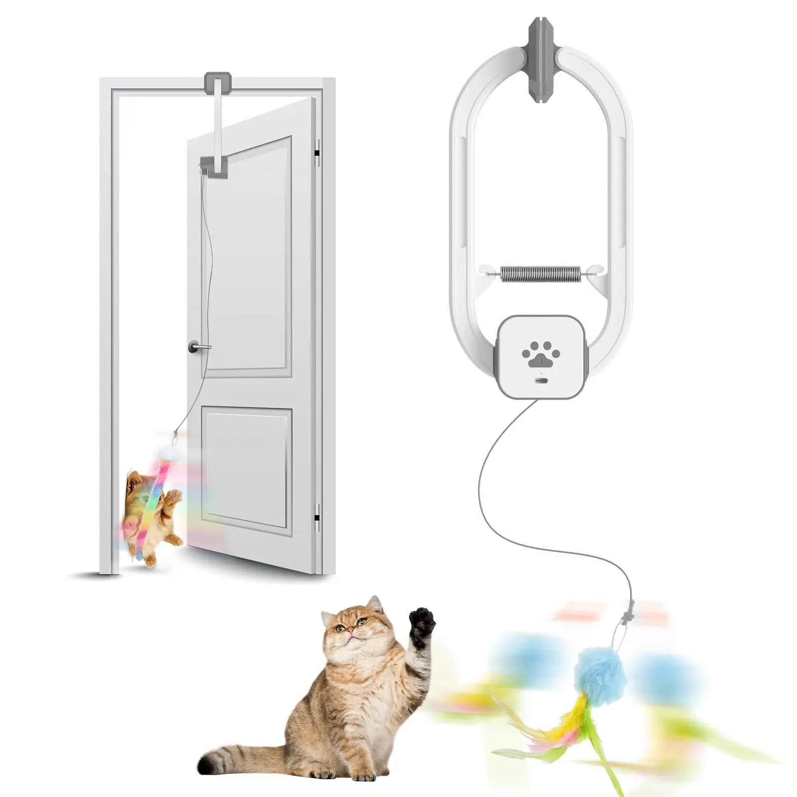 Electric Cat Teaser with Remote Control Interactive Pet Toy Rechargeable Door Clip Design Dual Mode --- 360 °     Rotating and Irregular Jumping, Stimulate Mind and Body, Cat Toys, Cat Supplies, Bird Cat Supplies, Cat Toys