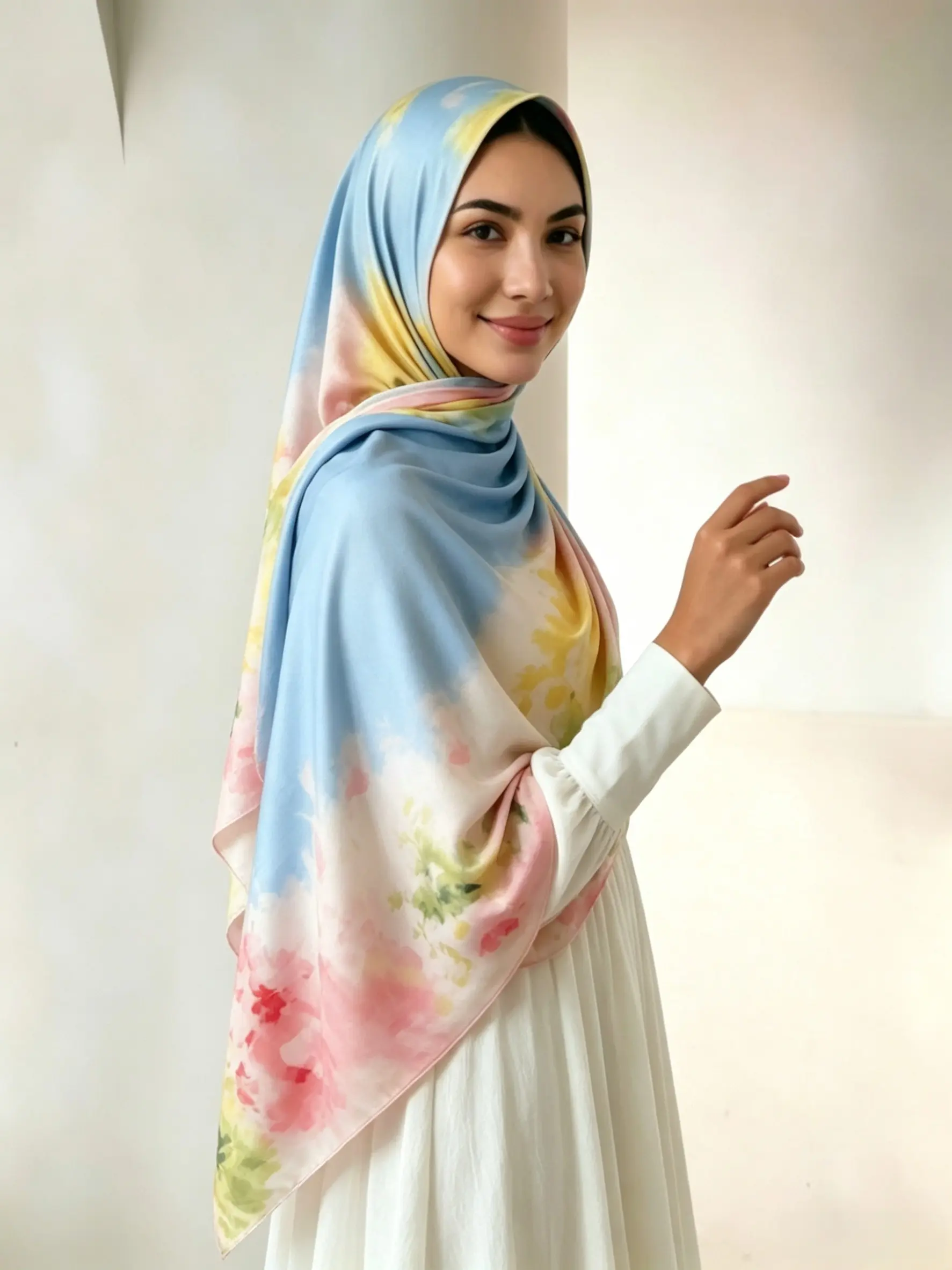 High-End Liquid Jersey Scarf for Women, Watercolor Print, Sun Protection, Stretchy, Breathable, Soft, All Seasons, Boho Style